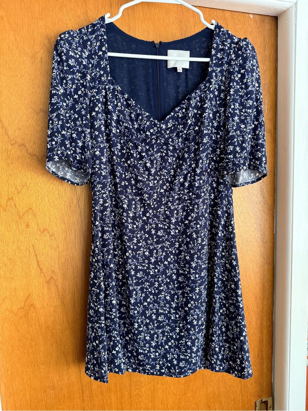 Reformation Navy White Floral Mini Dress Puff Sleeve Size 6